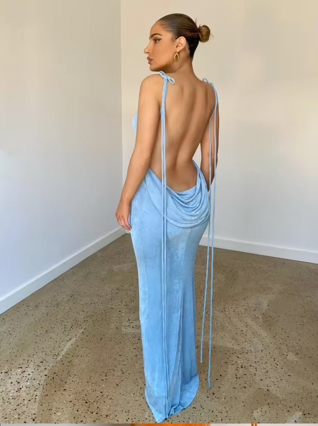 Maxi Dress | Backless Bodycon Dress Blue - Gorgeous Feather