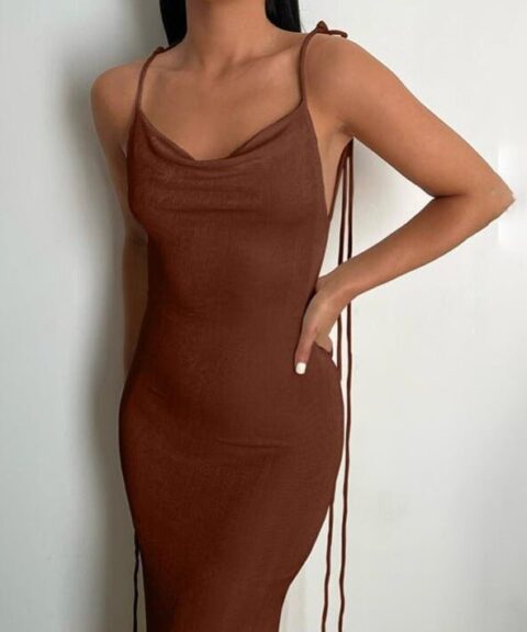 Maxi Dress | Backless Bodycon Dress Dark Brown
