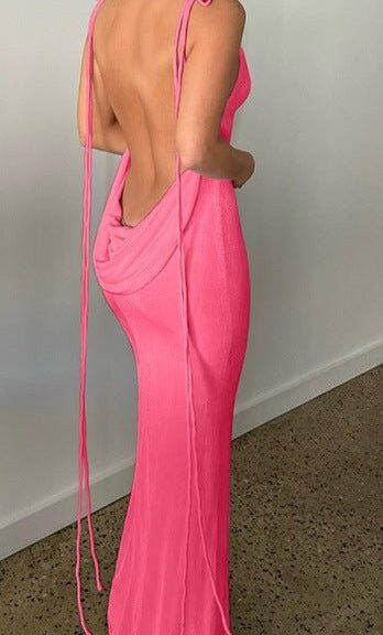 Maxi Dress | Backless Bodycon Dress Rose Red