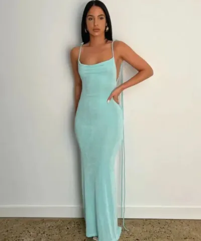 Maxi Dress | Backless Bodycon Dress Sky Blue - Gorgeous Feather