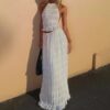 Maxi Dress | Halter Top Pleated Long Dress - Gorgeous Feather