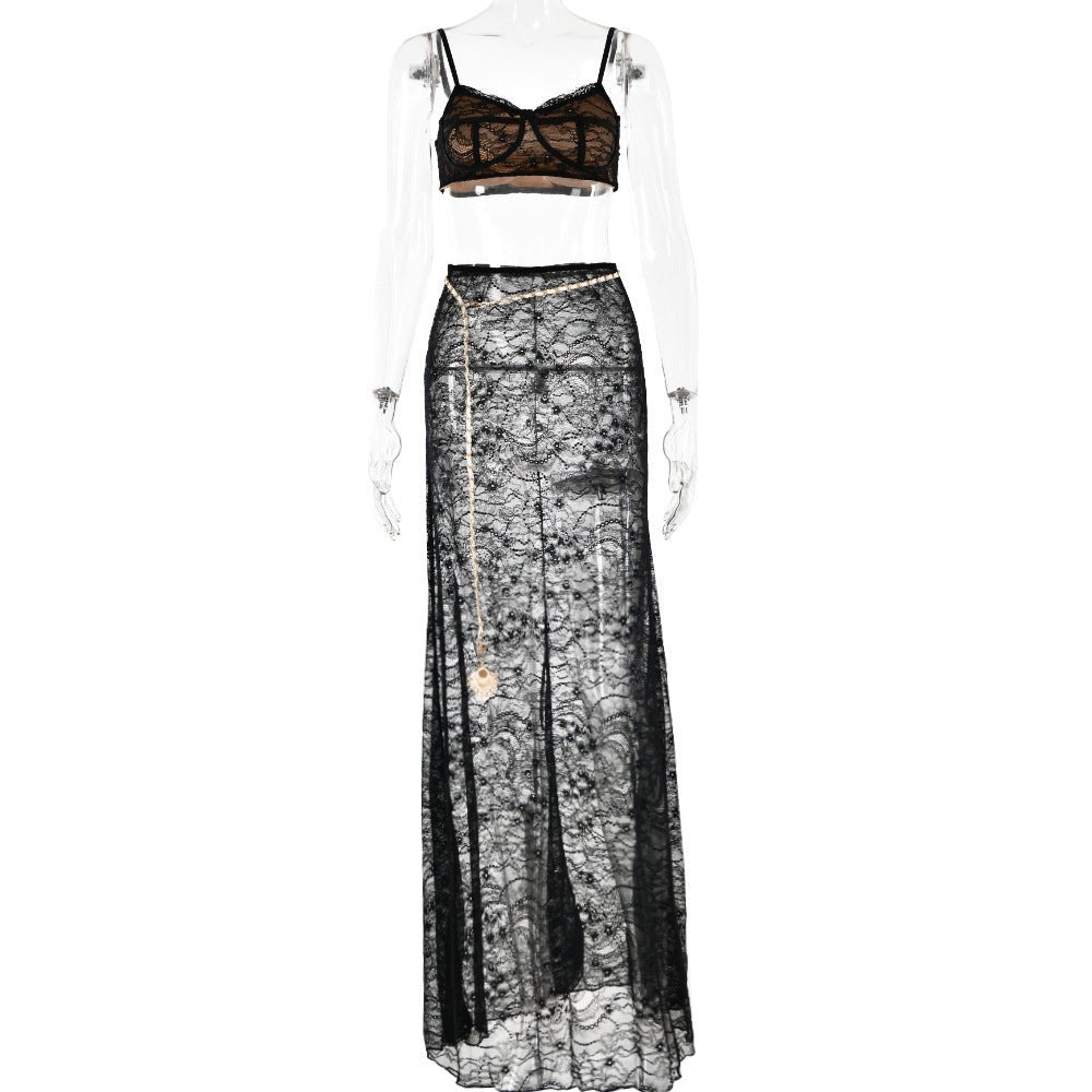 Maxi Dress | Lace Sling Backless Long Dress Black - Gorgeous Feather
