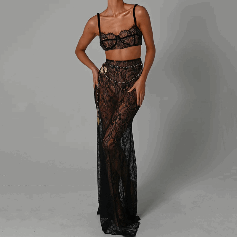 Maxi Dress | Lace Sling Backless Long Dress Black - Gorgeous Feather