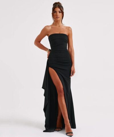 Maxi Dress | Strapless Split Mermaid Dress Black