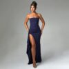 Maxi Dress | Strapless Split Mermaid Dress N/Blue - Gorgeous Feather