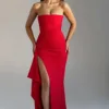 Maxi Dress | Strapless Split Mermaid Dress Red - Gorgeous Feather