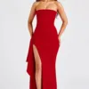 Maxi Dress | Strapless Split Mermaid Dress Red - Gorgeous Feather