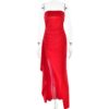 Maxi Dress | Strapless Split Mermaid Dress Red - Gorgeous Feather