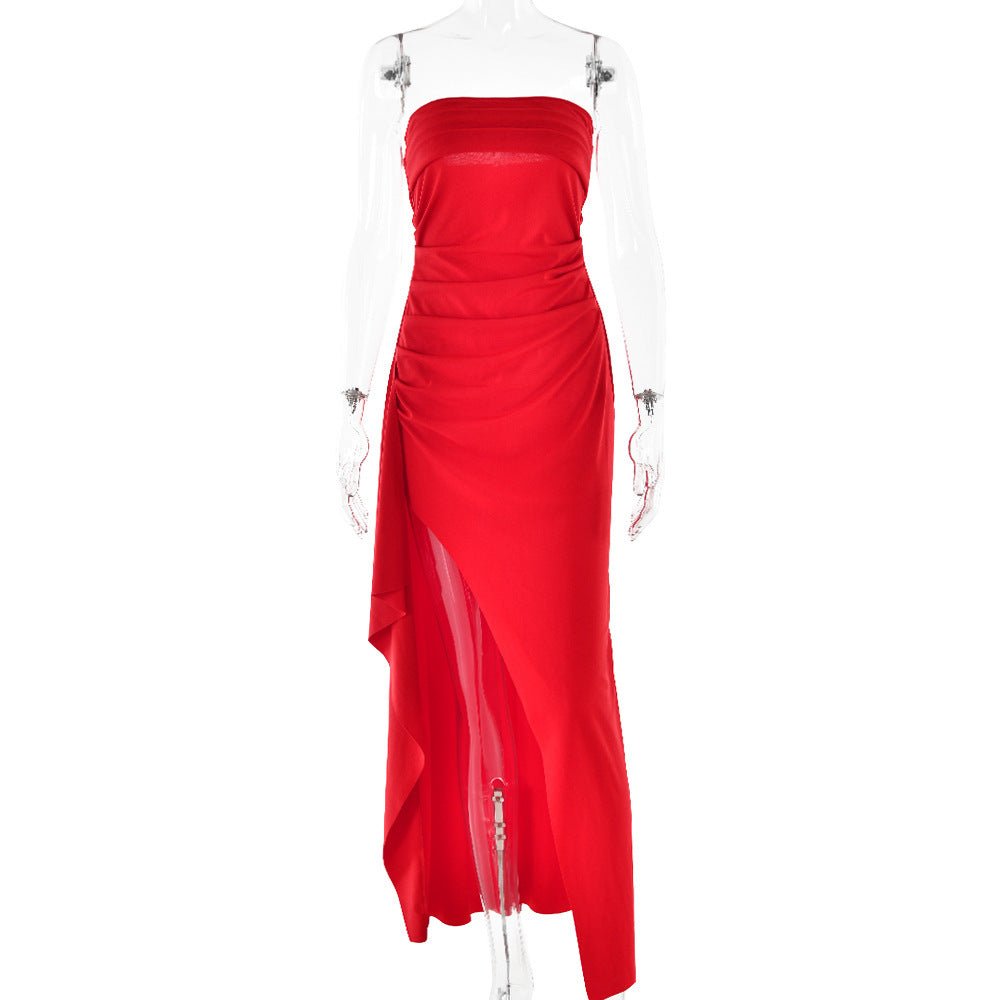 Maxi Dress | Strapless Split Mermaid Dress Red - Gorgeous Feather