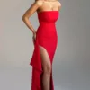 Maxi Dress | Strapless Split Mermaid Dress Red - Gorgeous Feather