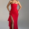 Maxi Dress | Strapless Split Mermaid Dress Red - Gorgeous Feather