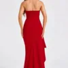 Maxi Dress | Strapless Split Mermaid Dress Red - Gorgeous Feather