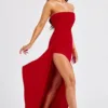 Maxi Dress | Strapless Split Mermaid Dress Red - Gorgeous Feather