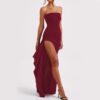 Maxi Dress | Strapless Split Mermaid Dress W/Red - Gorgeous Feather