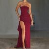 maxidressstraplesssplitmermaiddresswredgorgeousfeather570808 Maxi Dress | Strapless Split Mermaid Dress W/Red Gorgeous Feather