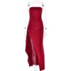 Maxi Dress | Strapless Split Mermaid Dress W/Red - Gorgeous Feather