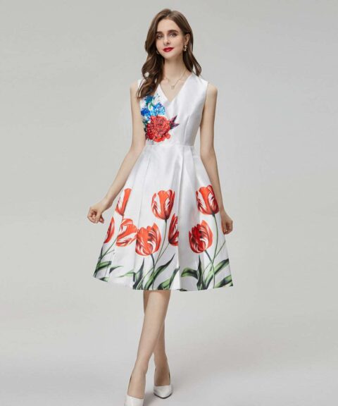 Midi Dress | Handmade Beaded Pleated Dress