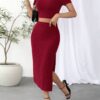 Midi Dress | High Waist Side Slim Fit Dress - Gorgeous Feather