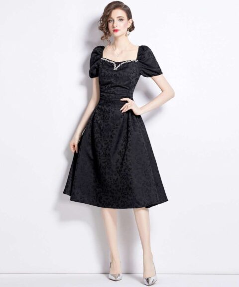 Midi Dress | Puff Sleeve Square Neck