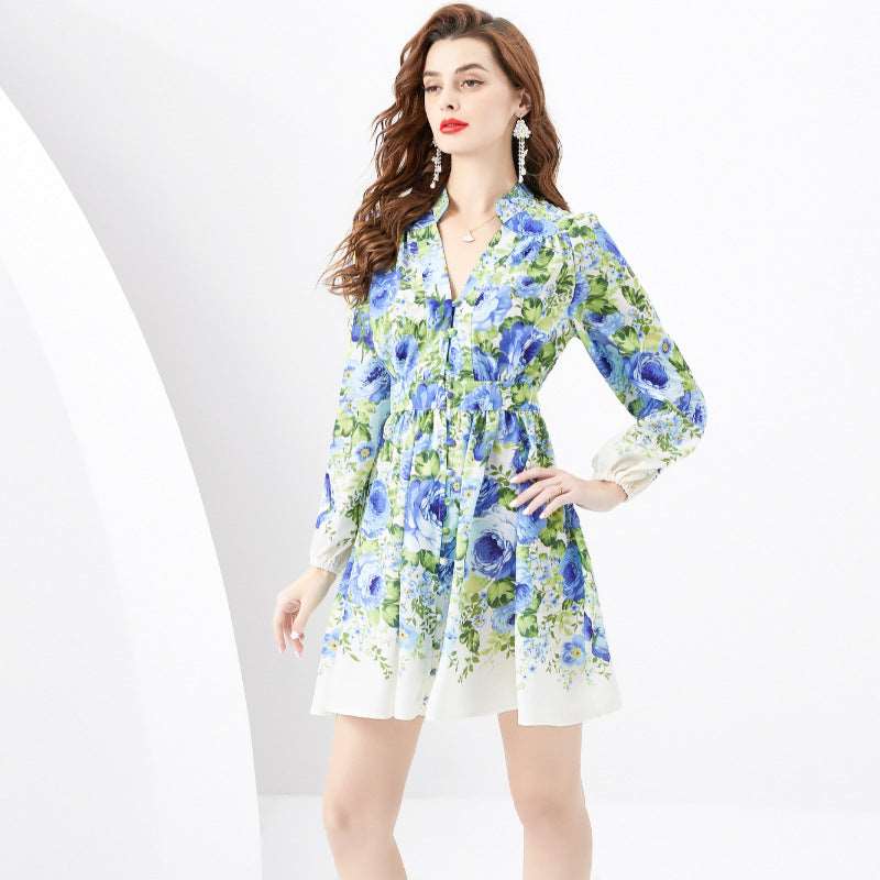 Midi Dress | V - neck Retro Short Dress - Gorgeous Feather