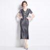 mididressvneckrhinestonetightwaistgorgeousfeather192611 Midi Dress | V-neck Rhinestone Tight Waist Gorgeous Feather