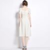 Midi Dress | White Puff Sleeve Square - Neck - Gorgeous Feather