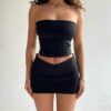 minidressstraplesstubetoptwopcssetblackgorgeousfeather886901 Mini Dress | Strapless Tube Top Two Pcs Set Black Gorgeous Feather