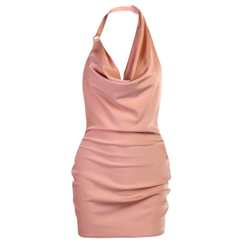 Mini Dress | V Neck Backless Bodycon Dress Pink - Gorgeous Feather