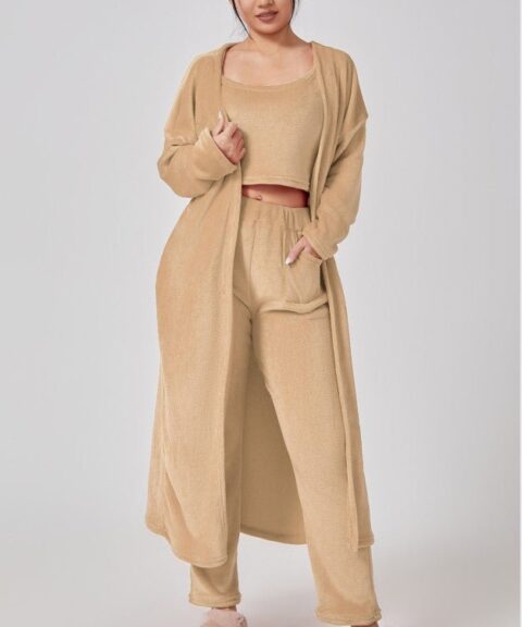 Pajama Set | Lounge Three Piece - Camel - Gorgeous Feather