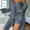 Pajama Set | Silky Satin Three pcs Set Grey - Gorgeous Feather