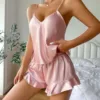 images Pajama Set | Silky Satin Three pcs Set Pink - Gorgeous Feather