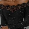 Party Top | Off - shoulder Bronzing Lace Top - Gorgeous Feather