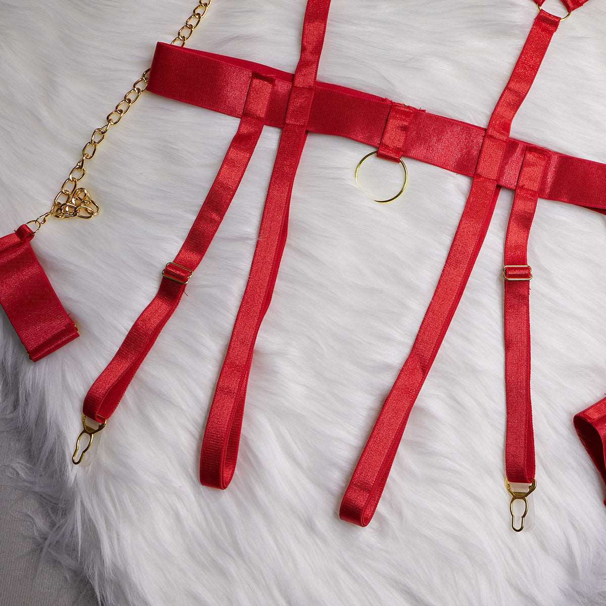 Sexy Lingerie | Four Piece Lingerie Set Red - Gorgeous Feather