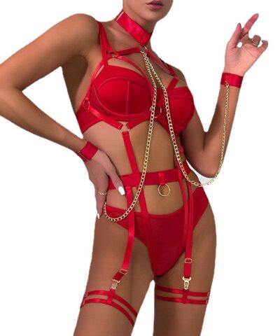 Sexy Lingerie | Four Piece Lingerie Set Red - Gorgeous Feather