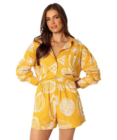 Shorts | Premium Cardigan Printed Yellow Suit - Gorgeous Feather