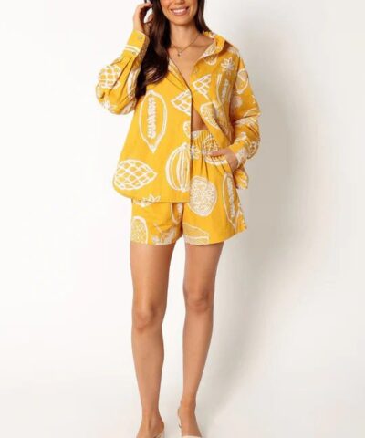 Shorts | Premium Cardigan Printed Yellow Suit - Gorgeous Feather