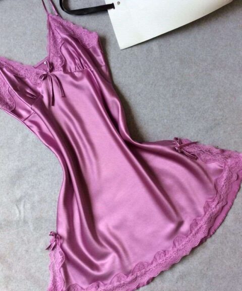 Orchid Purple Satin Lace-Trim Nightdress
