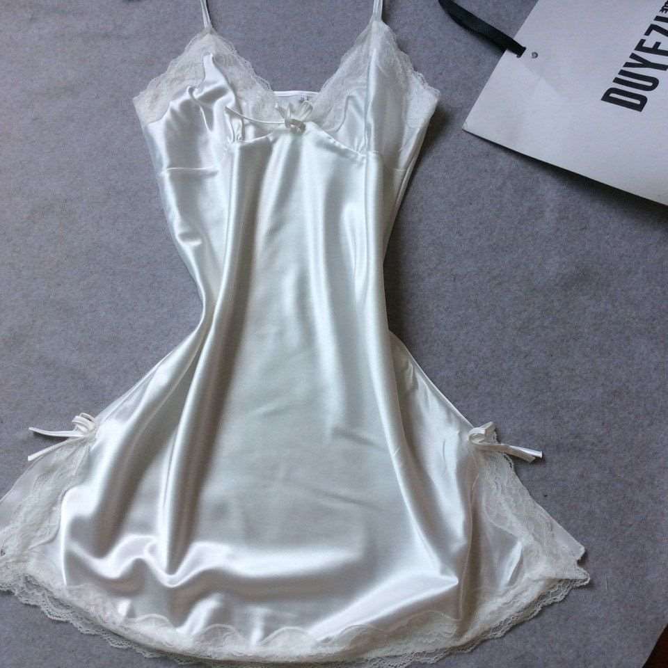 Sleepwear | Satin Night Dress White Gorgeous Feather Sleepwear | Satin Night Dress White
