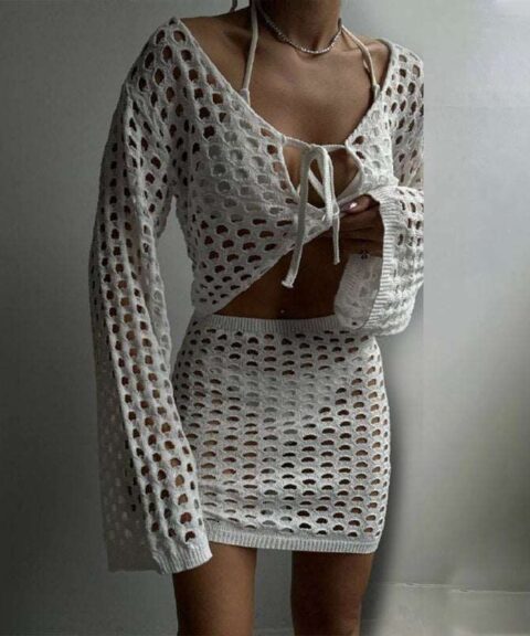 Swimsuit | Cover - Up Suit Bikini Set White - Gorgeous Feather