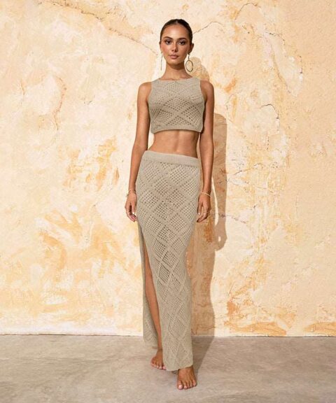 Textured Knit Crop Top & Maxi Skirt Set