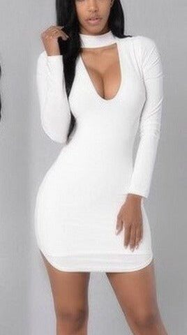 White Bodycon Mini Dress | Deep V Short Party Dress