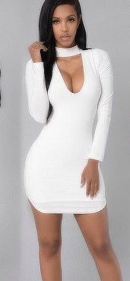 White Bodycon Mini Dress | Deep V Short Party Dress
