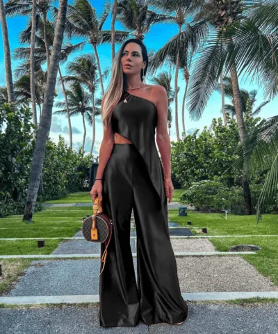 Wide Leg Pants | Casual Two-piece Suit Black