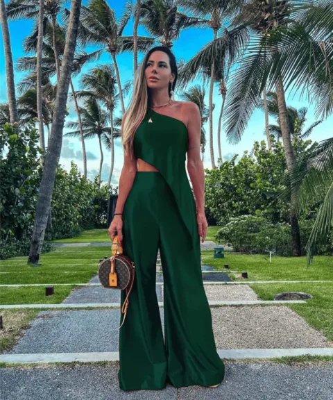 Wide Leg Pants | Casual Two-piece Suit Dark Green