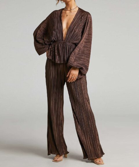 Wide Leg Pants | Deep V-neck Two-piece Suit