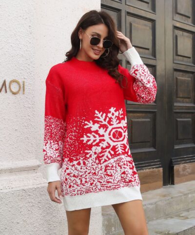 Winter Dress Christmas Snowflake Sweater A-Line Pullover