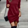 Winter Dresses Elegant Long Sleeve High Neck Dress - Gorgeous Feather