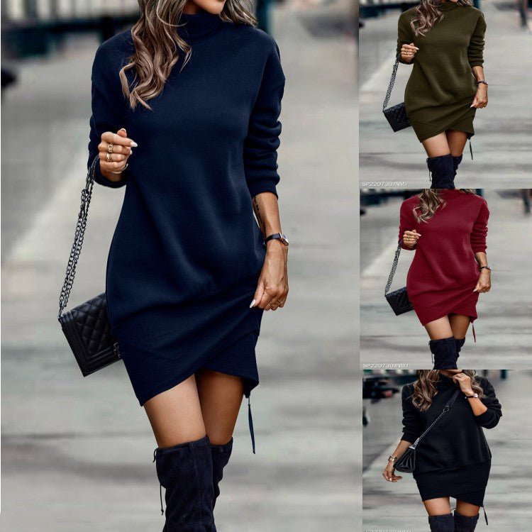 Winter Dresses Elegant Long Sleeve High Neck Dress - Gorgeous Feather