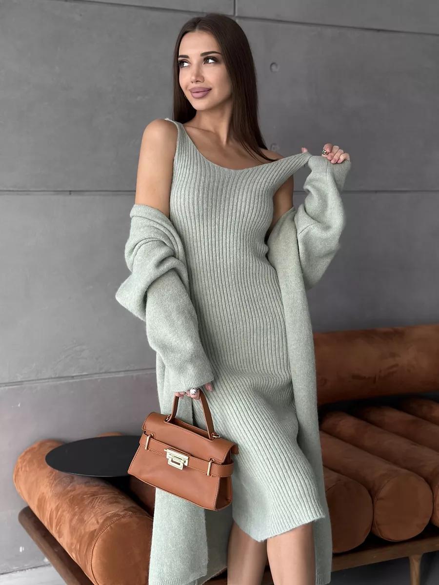 winterdressknittedlongsleevedresscardigansetgorgeousfeather515041 Winter Dress Knitted Long Sleeve Dress Cardigan Set Gorgeous Feather