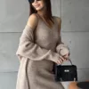 Winter Dress Knitted Long Sleeve Dress Cardigan Set - Gorgeous Feather